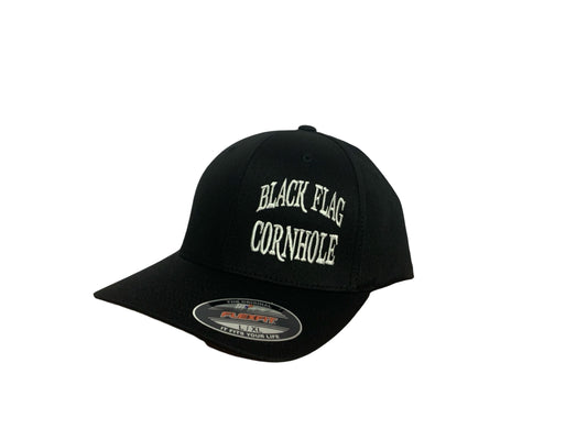 Black Flag Cornhole Offset Text Hat - FlexFit Hat