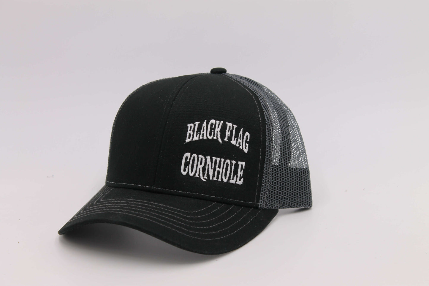 Black Flag Cornhole Offset Text Hat - Trucker Hat